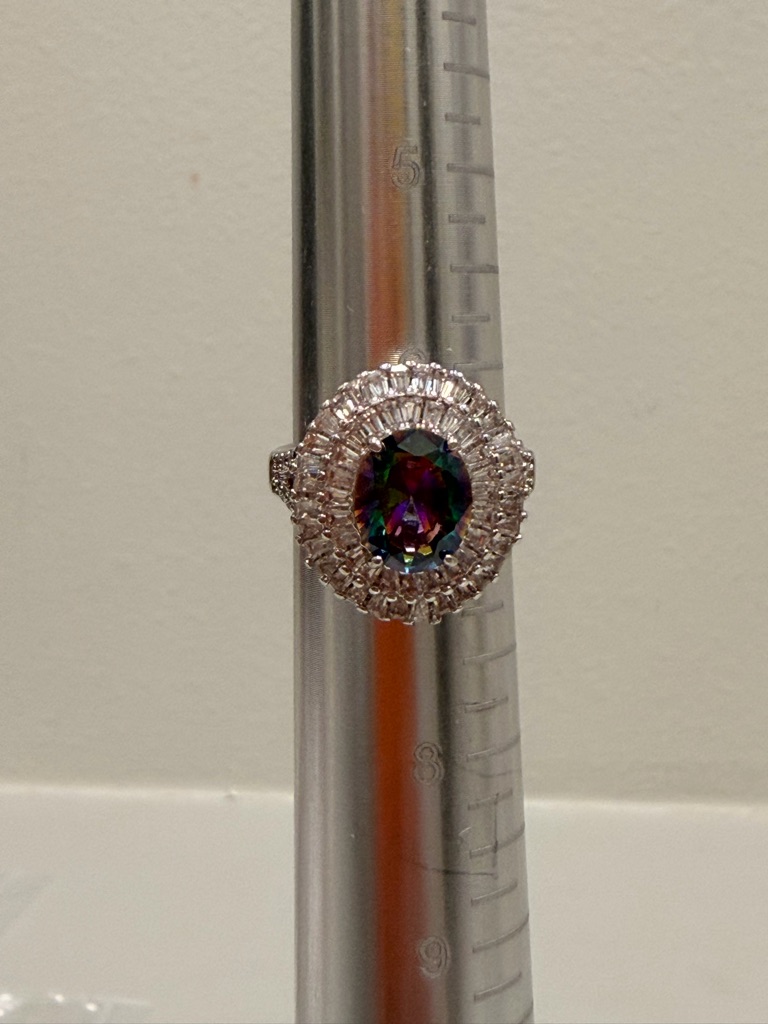 Bomb Party Nwot! Mystic Multicolor Oval Halo Ring In Silver-Tone